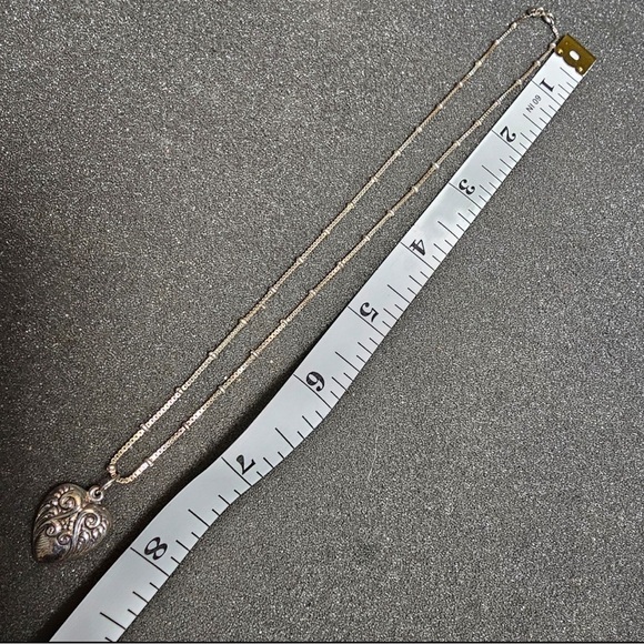 Sterling Silver 925 Puffed Heart Pendant On 15 In Box Bead Sterling Silver Chain - Picture 4 of 4